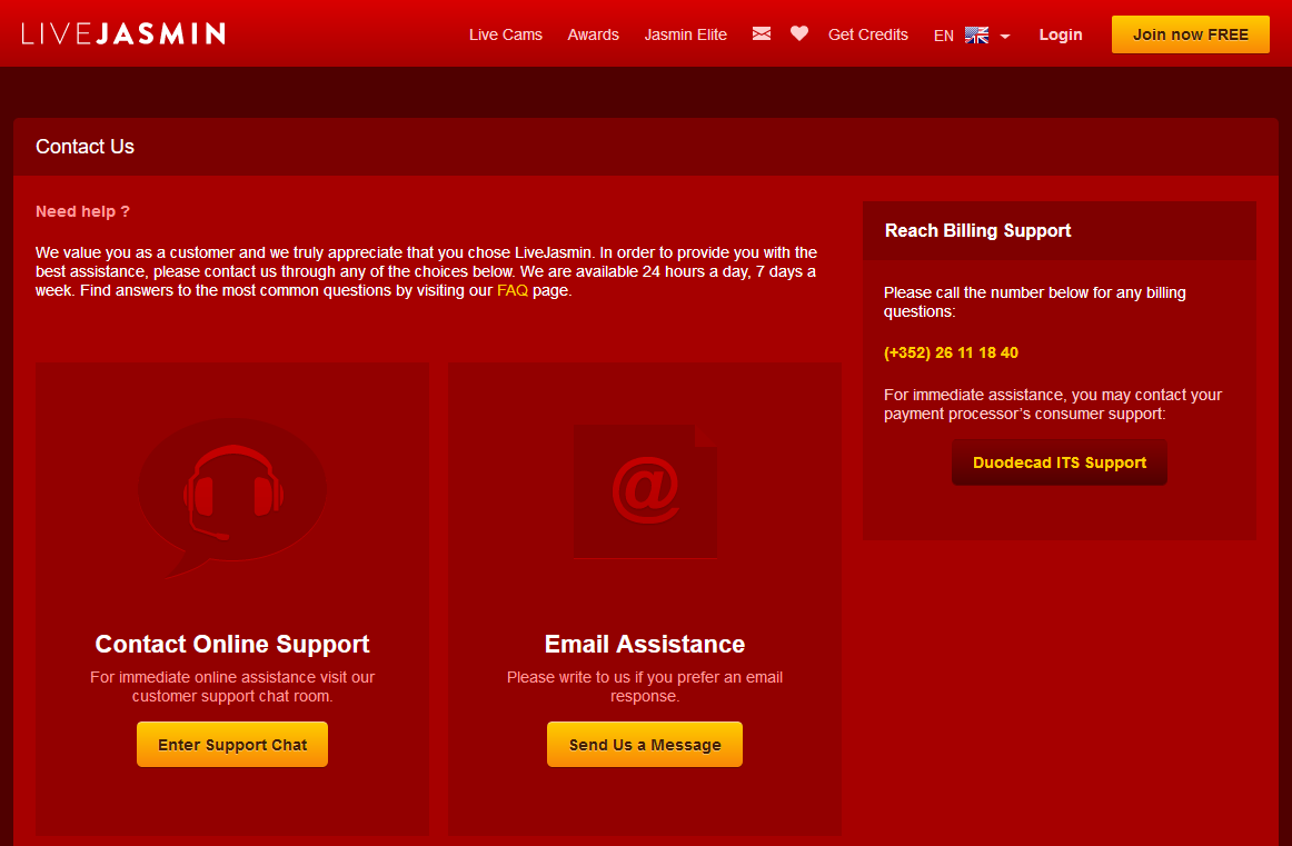 Online Customer Support on Livejasmin.com