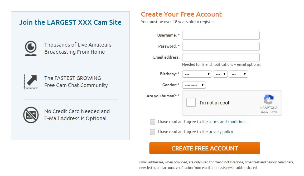 Chaturbate Signup Form