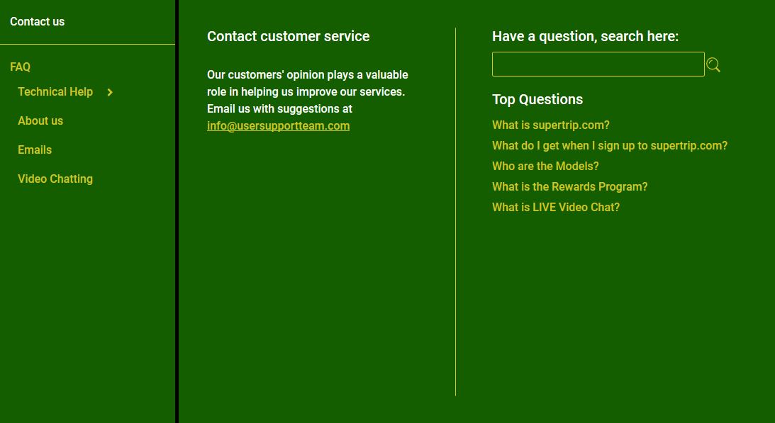 Supertrip Customer Support page